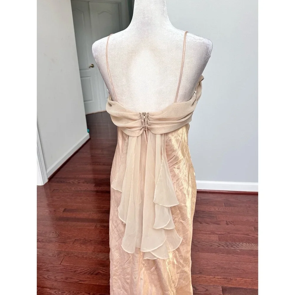 Vintage 2000s Dollar Metallic Gold Cowl Neck Simple Elegant Fairy Gown Dress XL - Picture 5 of 12
